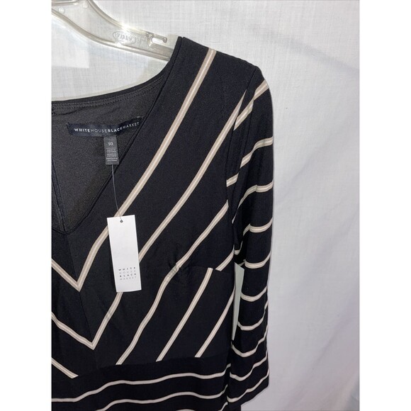 White House Black Market V Neck Dress Women’s Size 10 Black Striped Zip Back NWT - Picture 4 of 12